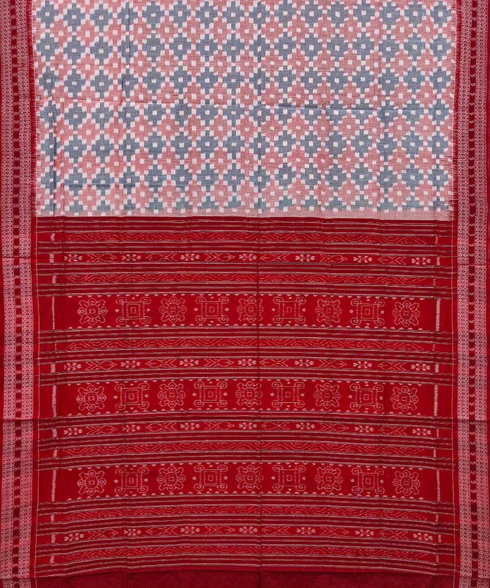 Grey maroon cotton handwoven sambalpuri saree