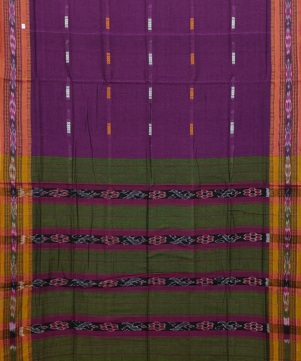 Purple green cotton handwoven nuapatna saree