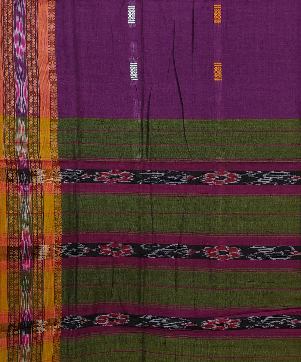 Purple green cotton handwoven nuapatna saree