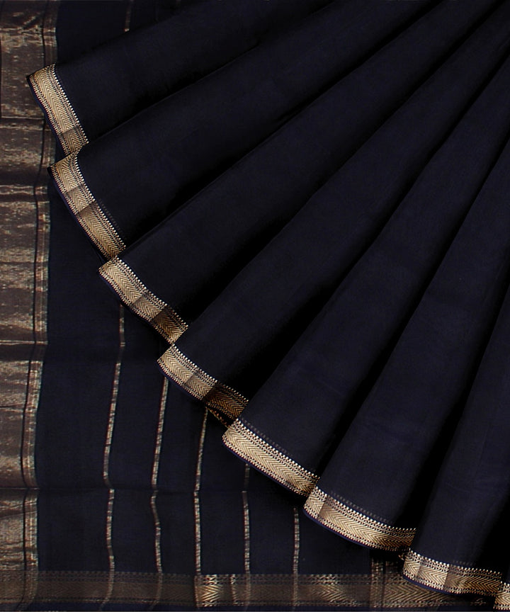 Navy blue maheshwari cotton silk handloom saree