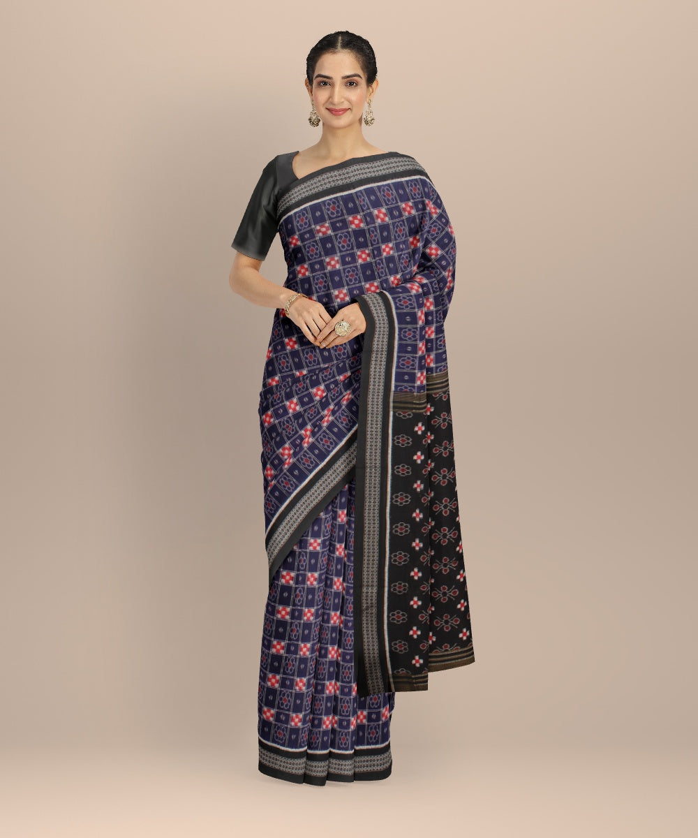 Navy blue black cotton handloom sambalpuri saree