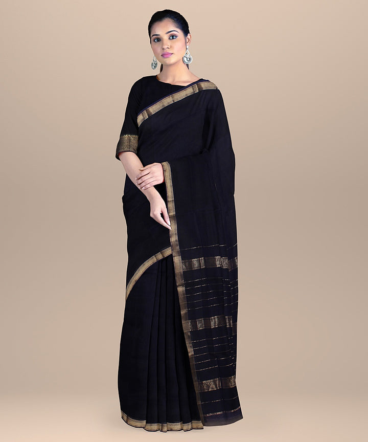 Navy blue maheshwari cotton silk handloom saree