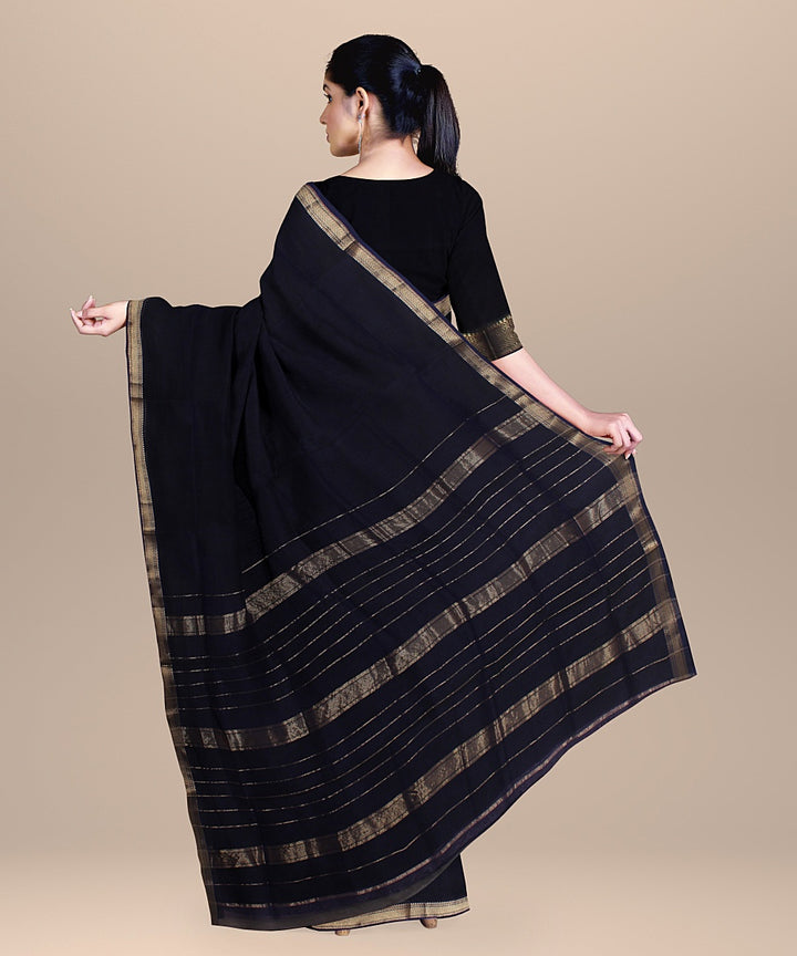 Navy blue maheshwari cotton silk handloom saree