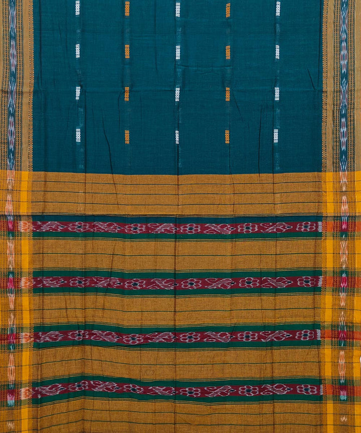 Dark green mustard cotton handwoven nuapatna saree