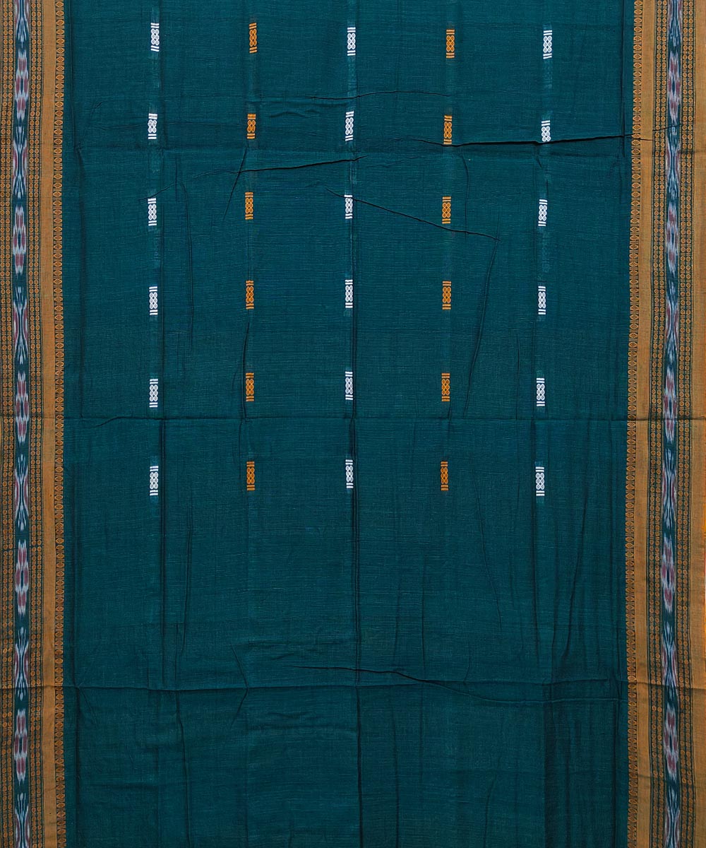 Dark green mustard cotton handwoven nuapatna saree