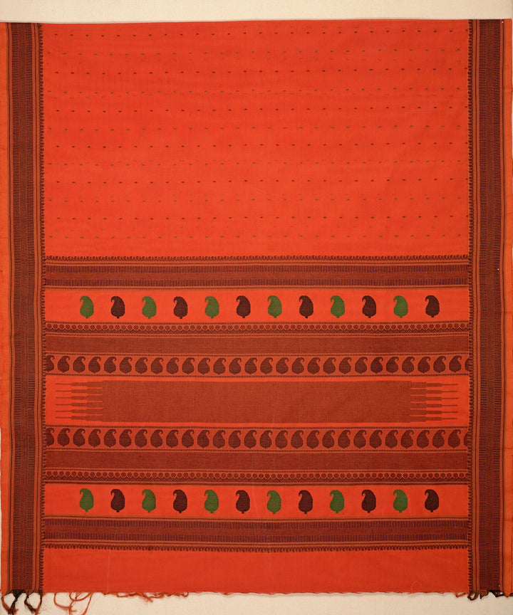 Orange black butta cotton handloom kanchi saree