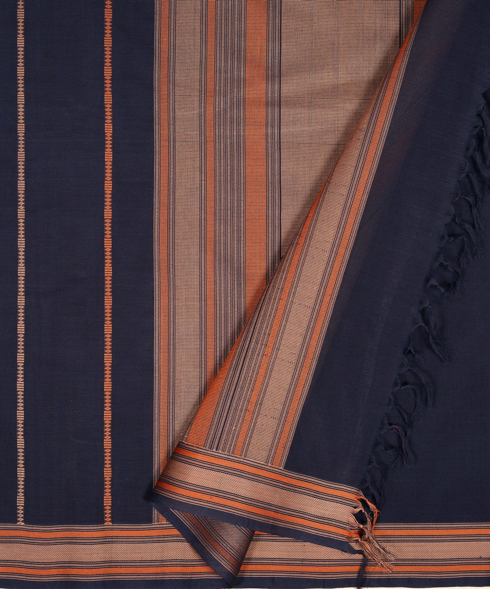Navy blue cotton handloom kanchi saree