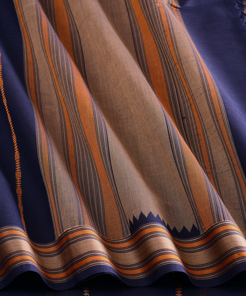 Navy blue cotton handloom kanchi saree