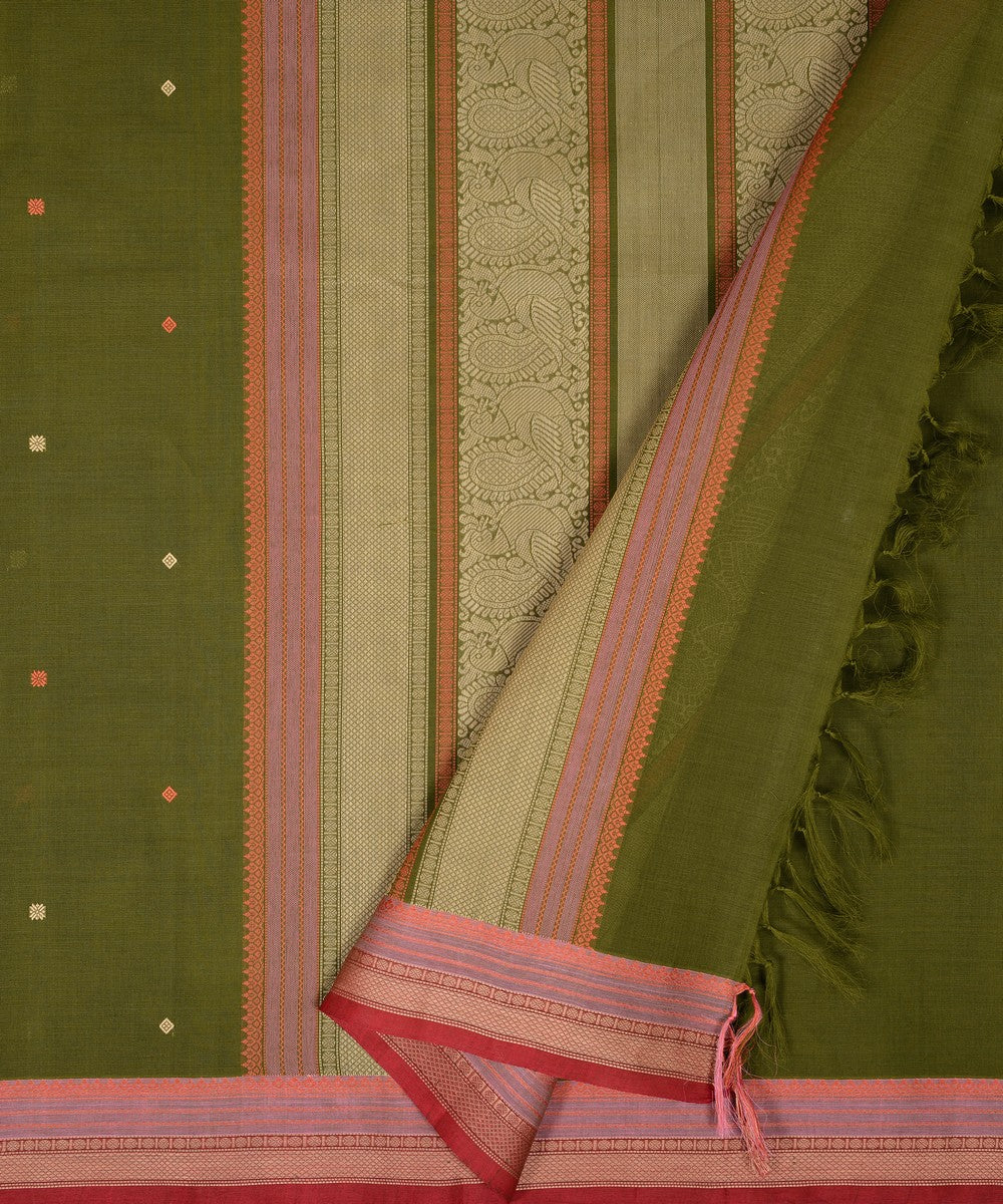 Light green butta cotton handloom kanchi saree