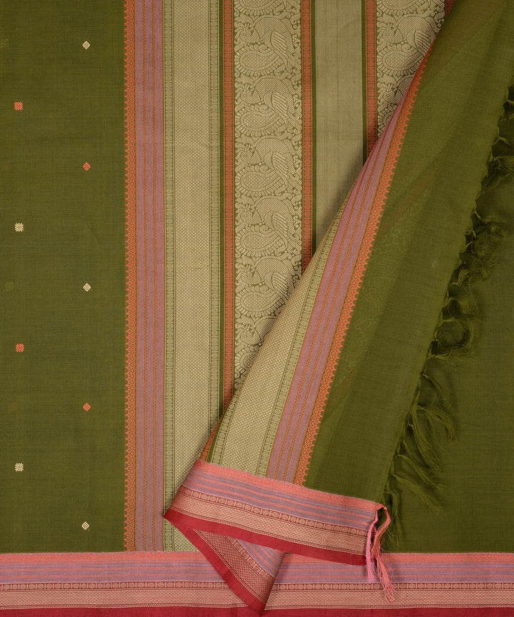 Light green butta cotton handloom kanchi saree