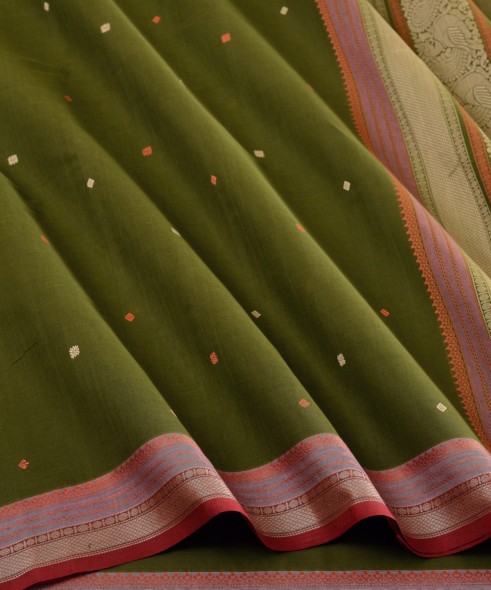 Light green butta cotton handloom kanchi saree