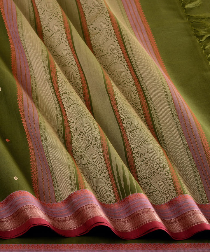 Light green butta cotton handloom kanchi saree