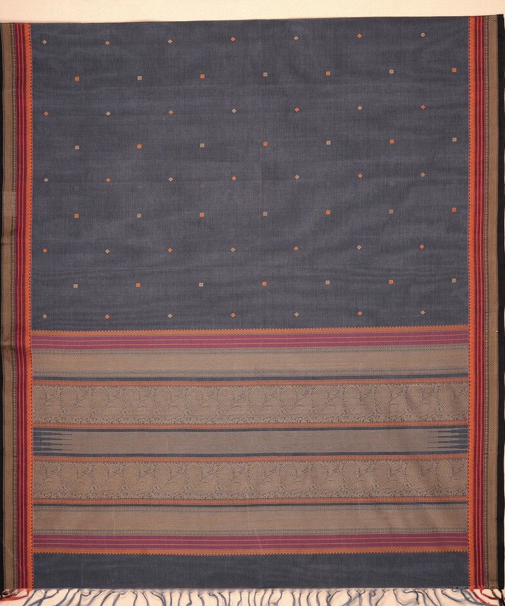 Grey butta cotton handloom kanchi saree