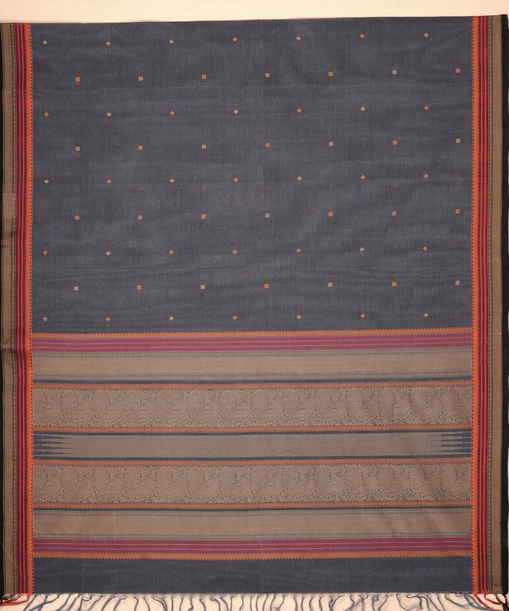 Grey butta cotton handloom kanchi saree