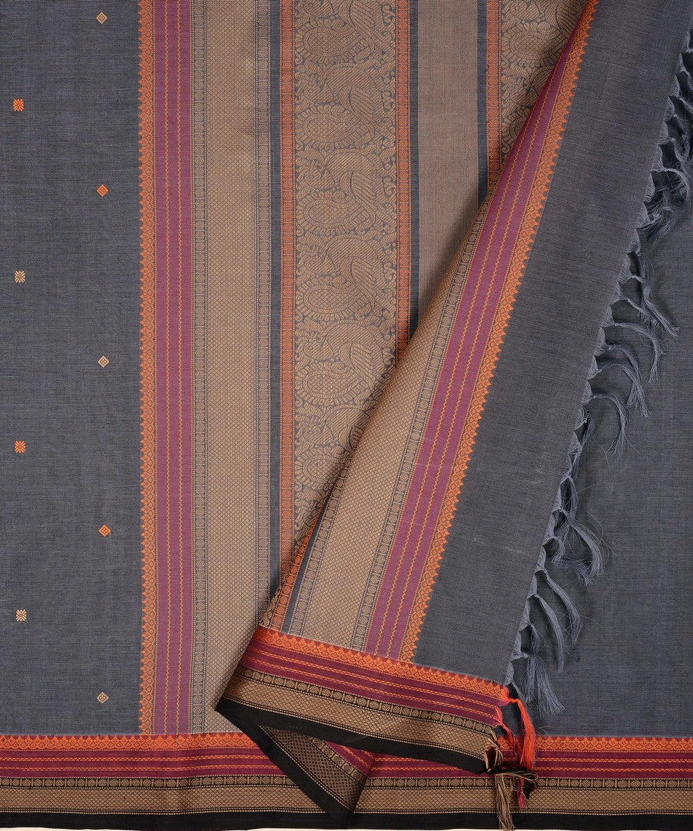 Grey butta cotton handloom kanchi saree