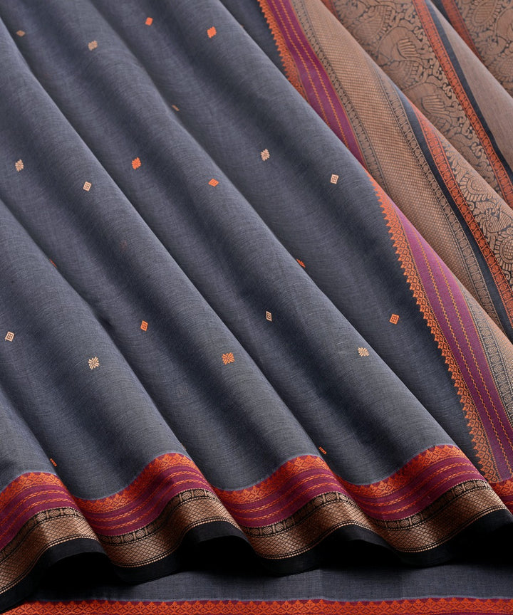 Grey butta cotton handloom kanchi saree