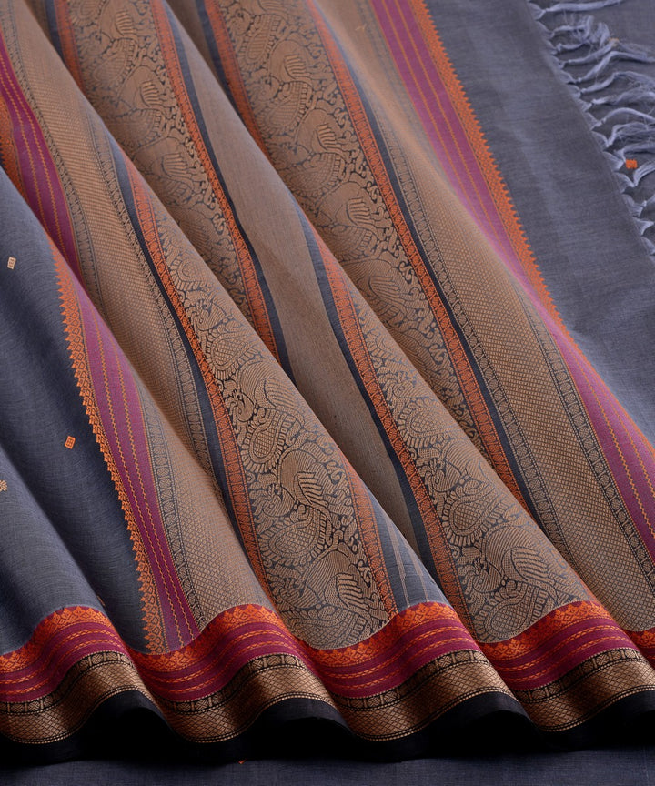 Grey butta cotton handloom kanchi saree