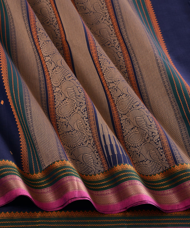 Navy blue butta cotton handloom kanchi saree