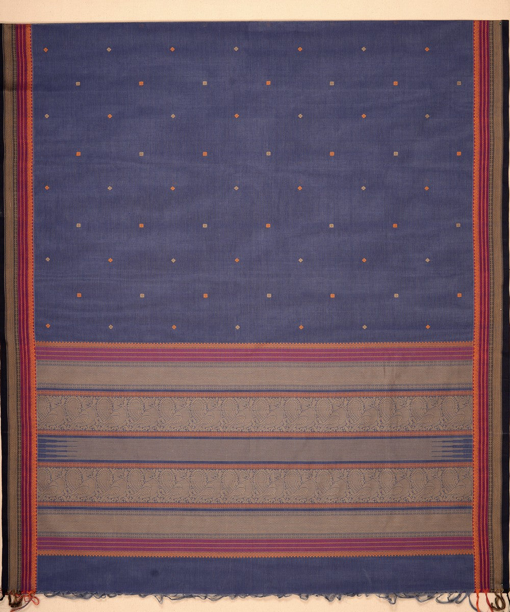 Greyish blue cotton handloom kanchi saree