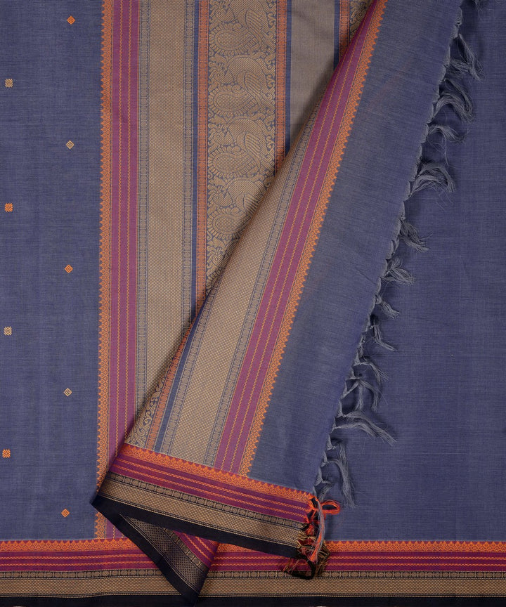 Greyish blue cotton handloom kanchi saree
