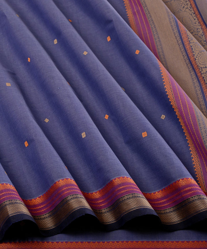 Greyish blue cotton handloom kanchi saree