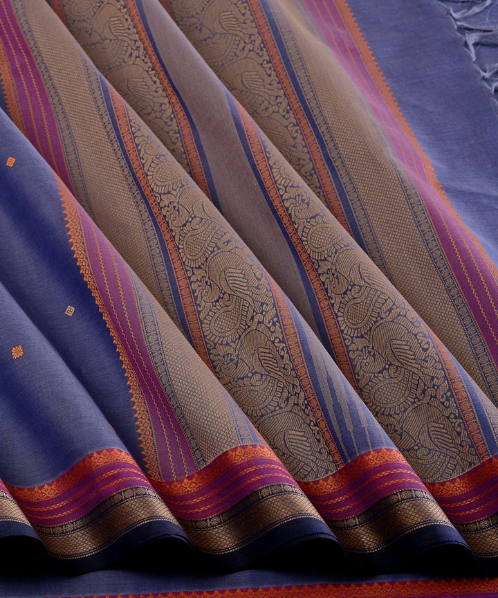 Greyish blue cotton handloom kanchi saree