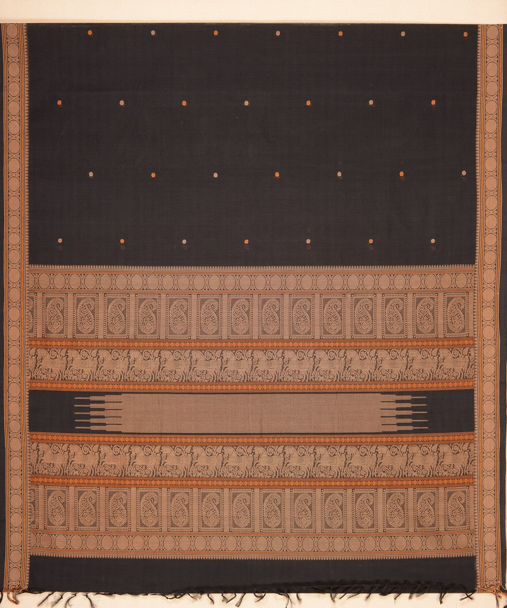 Black rudraksha cotton handloom kanchi saree