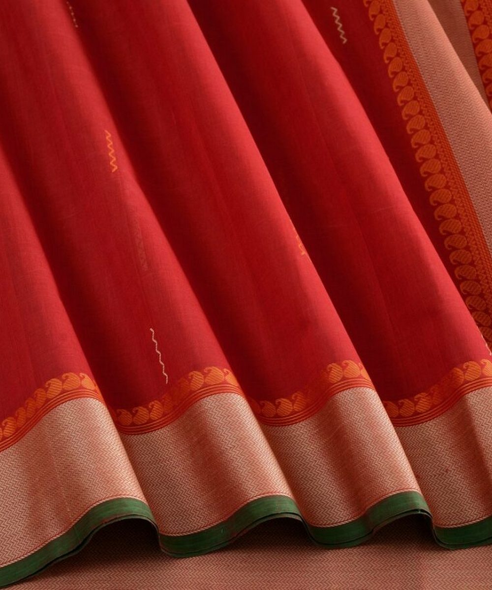 Red vanki butta cotton handloom kanchi saree