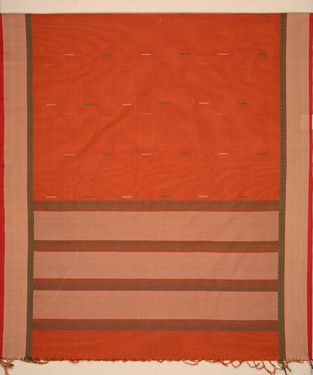 Orange butta cotton handloom kanchi saree