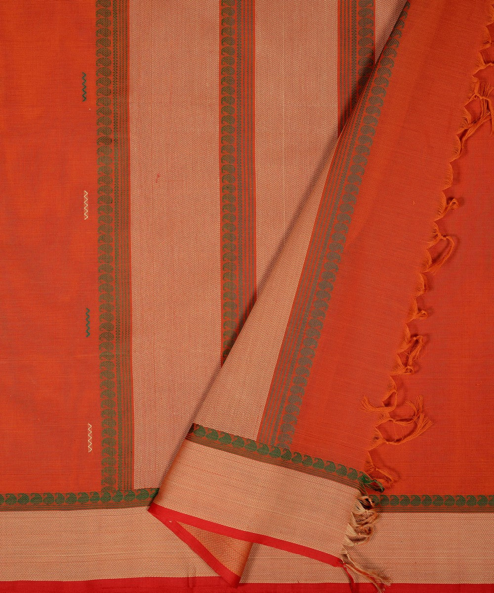 Orange butta cotton handloom kanchi saree