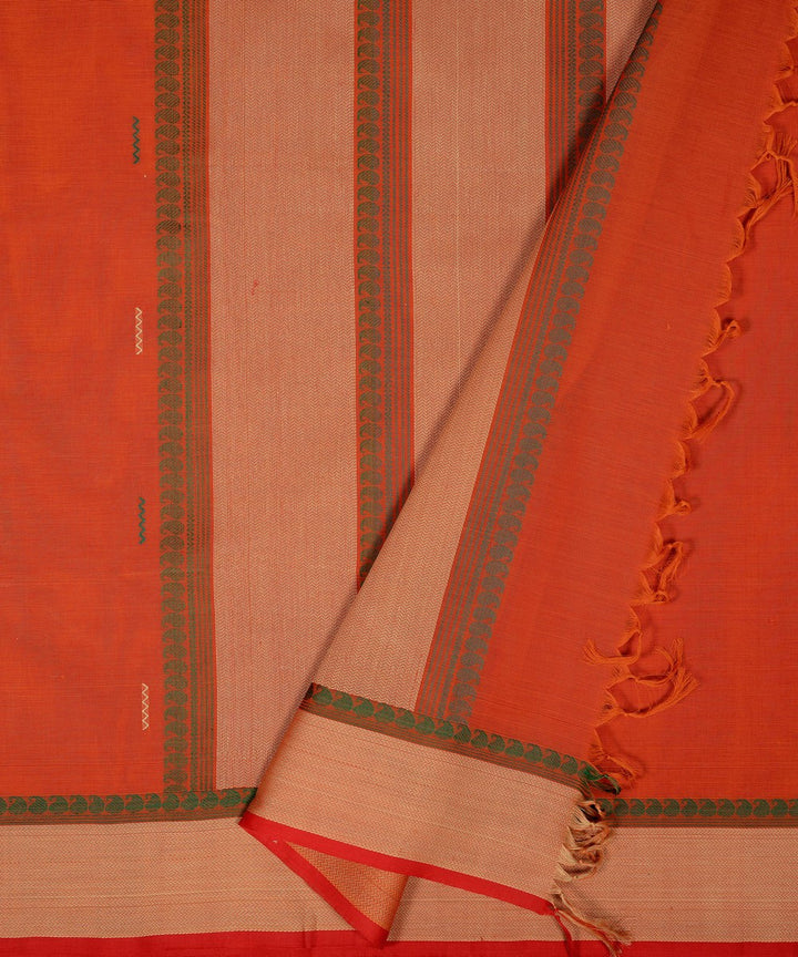 Orange butta cotton handloom kanchi saree