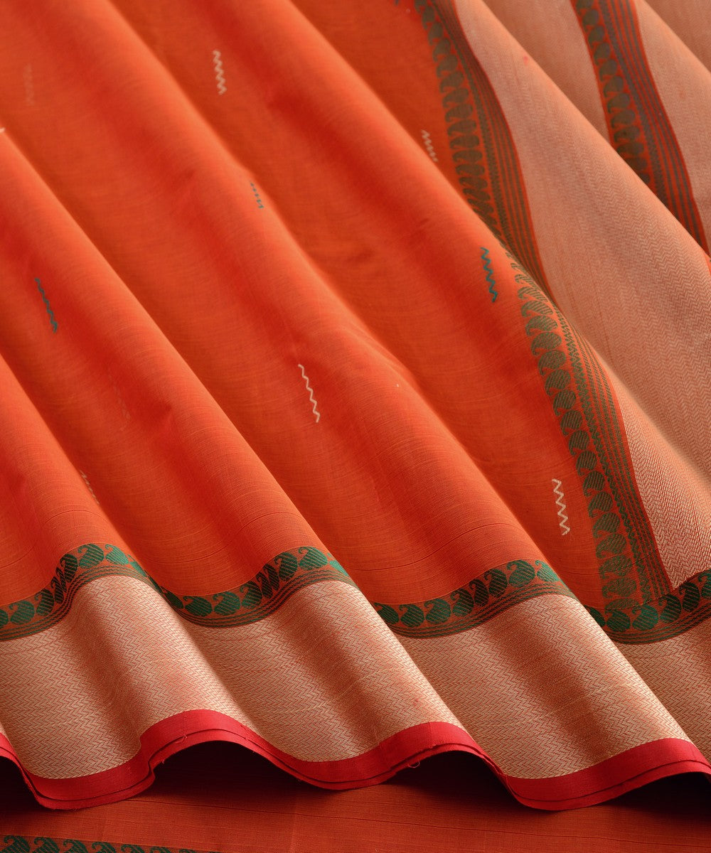 Orange butta cotton handloom kanchi saree