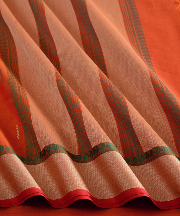 Orange butta cotton handloom kanchi saree