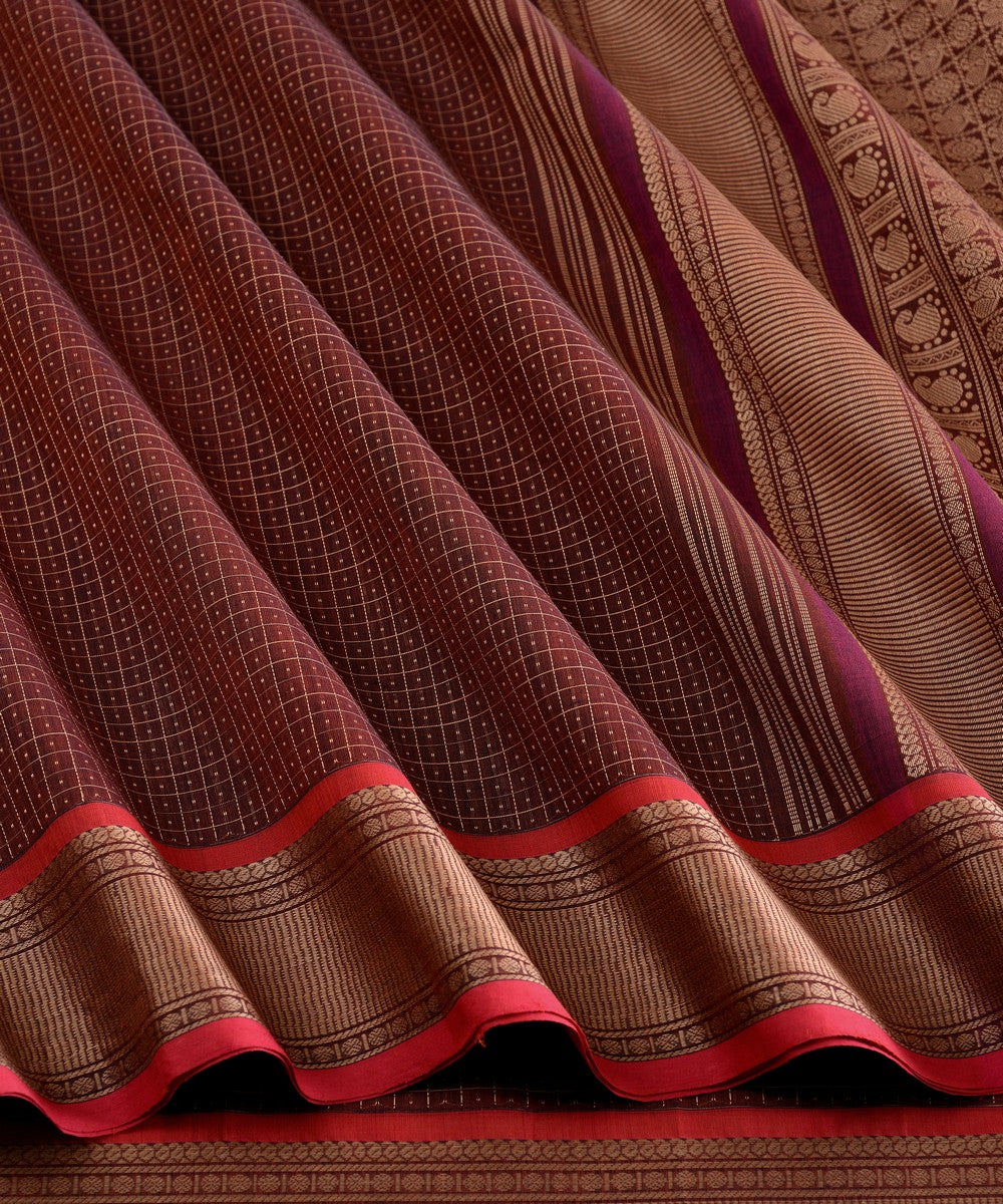 Brown lakshadeepam cotton handloom kanchi saree