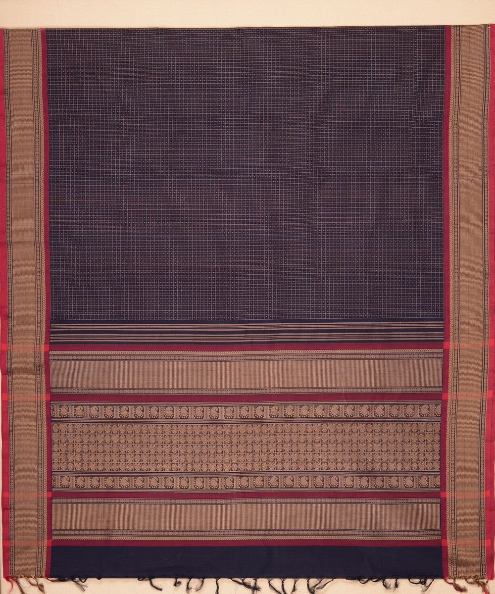 Navy blue lakshadeepam cotton handloom kanchi saree