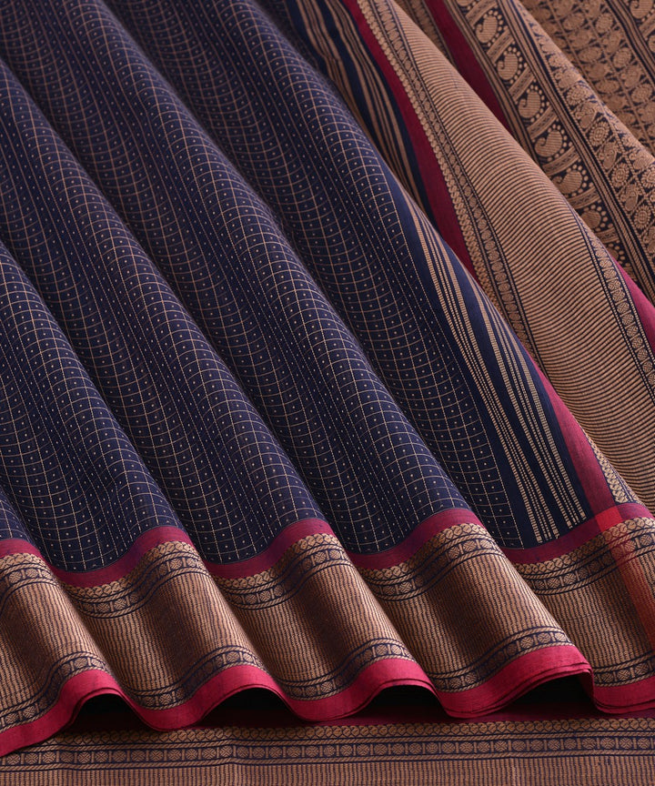 Navy blue lakshadeepam cotton handloom kanchi saree