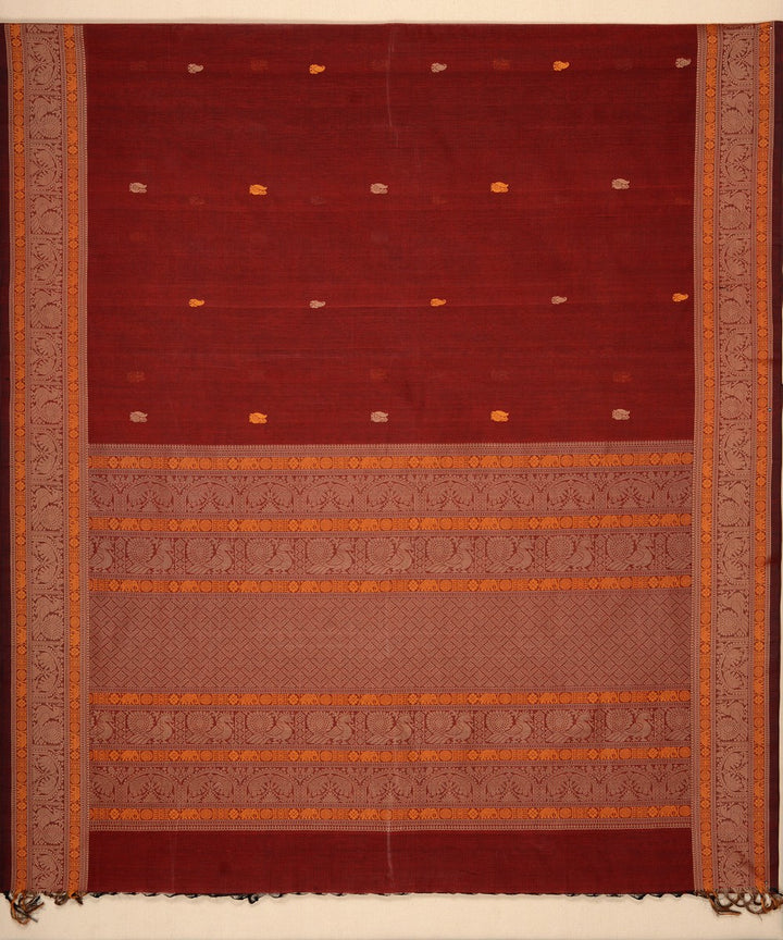 Maroon butta cotton handloom kanchi saree