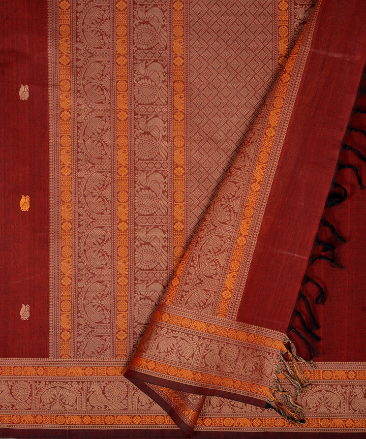 Maroon butta cotton handloom kanchi saree