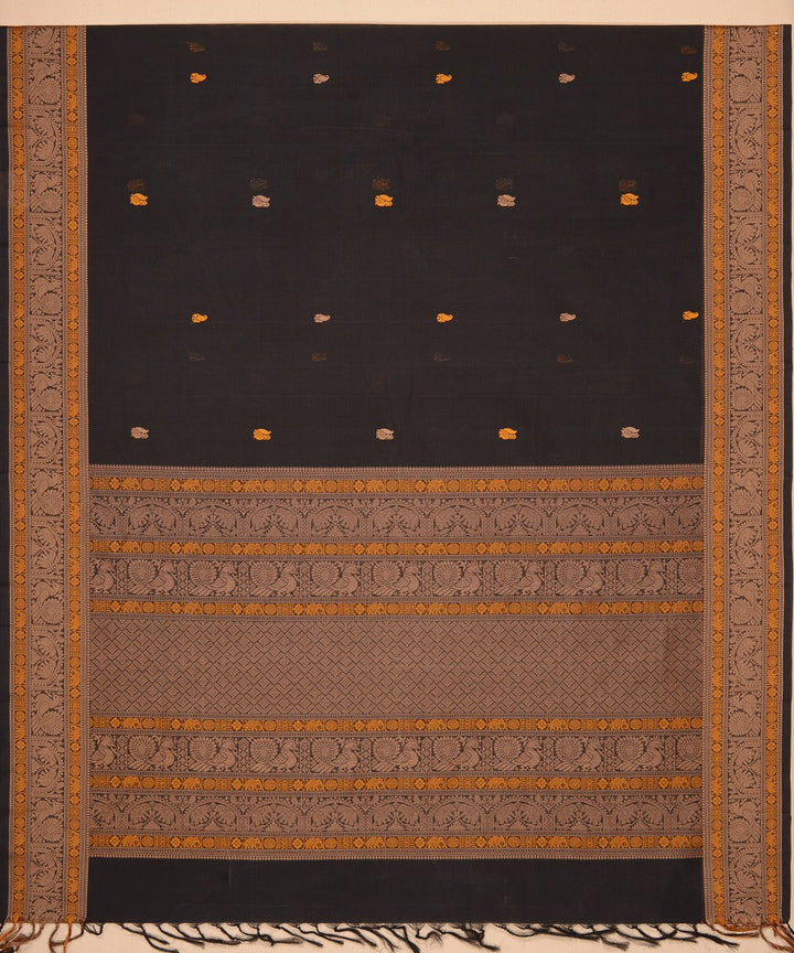 Black multicolor butta cotton handloom kanchi saree