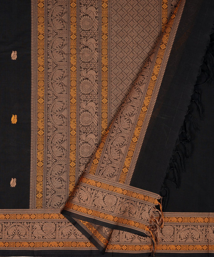 Black multicolor butta cotton handloom kanchi saree