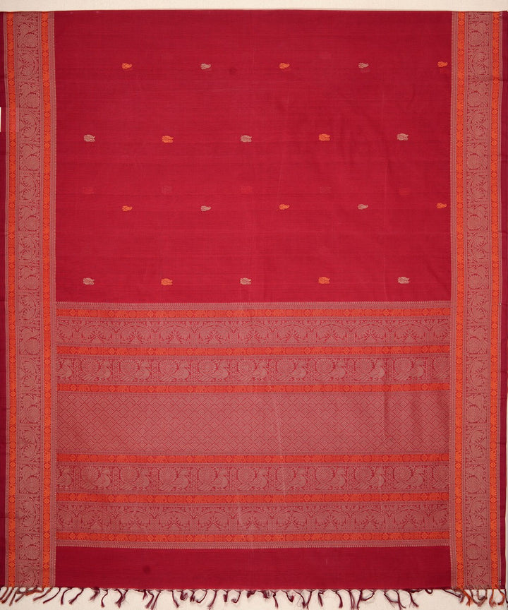 Red butta cotton handloom kanchi saree