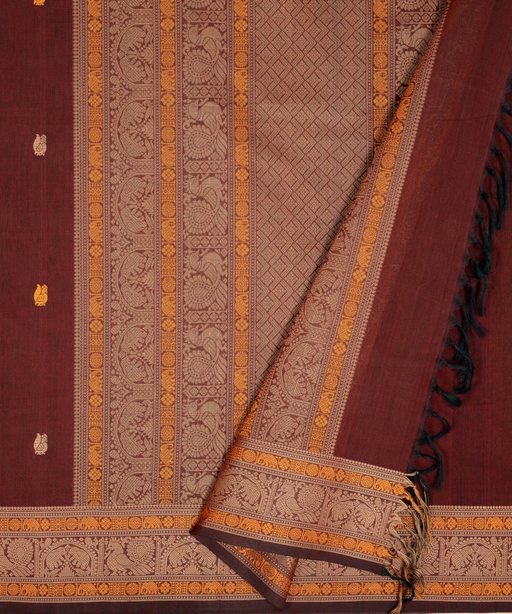 Brown butta cotton handloom kanchi saree