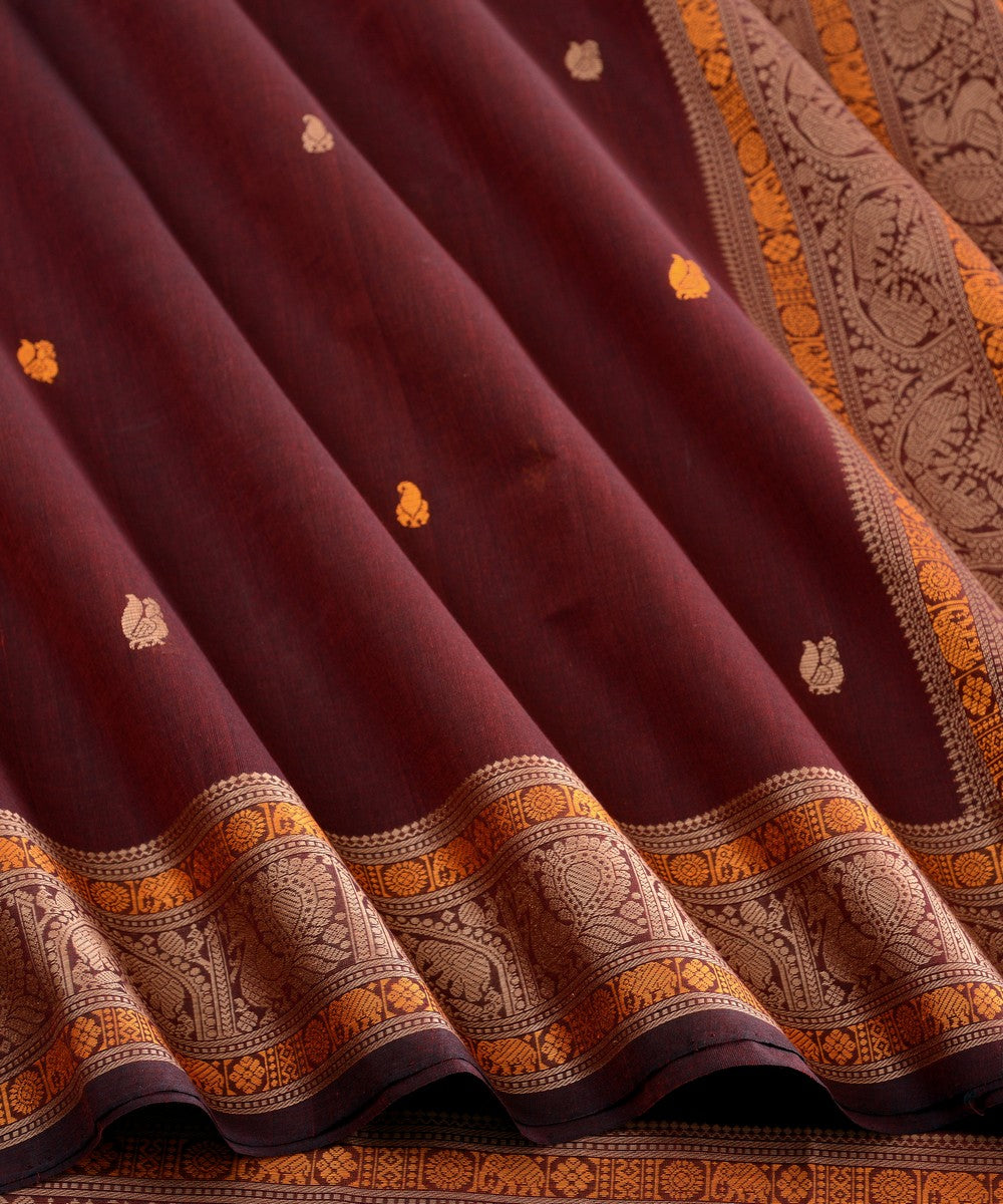 Brown butta cotton handloom kanchi saree