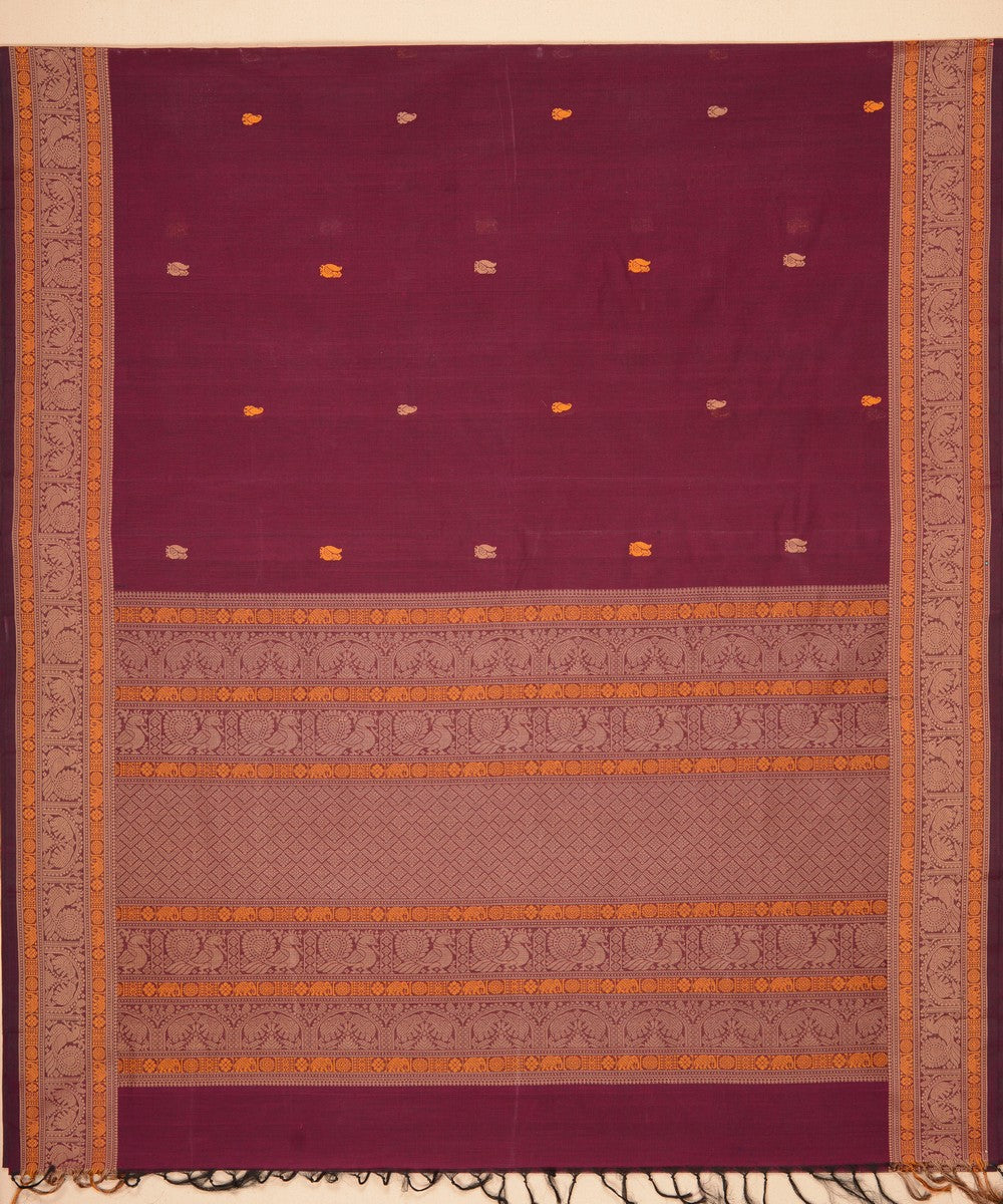 Purple butta cotton handloom kanchi saree