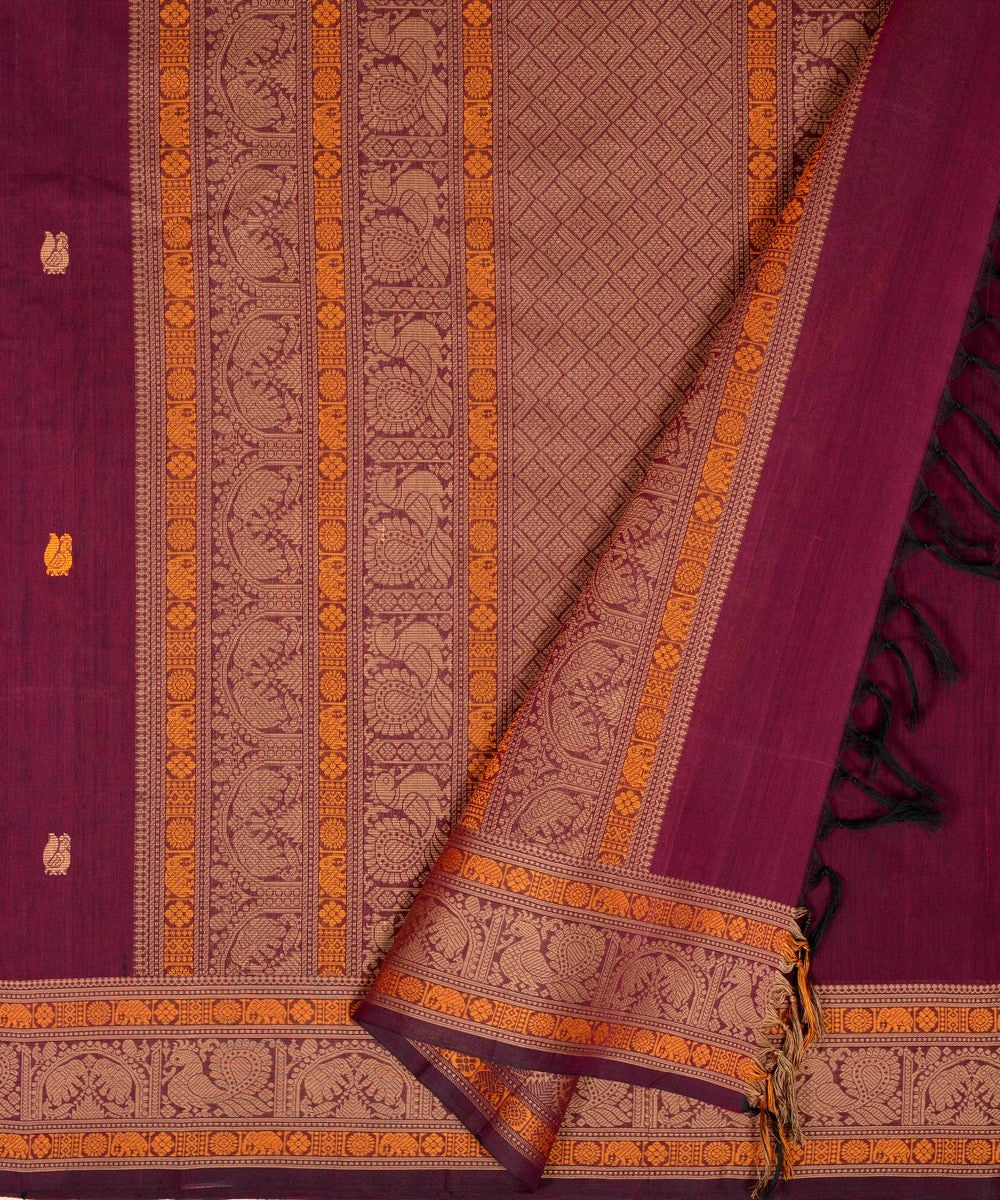 Purple butta cotton handloom kanchi saree