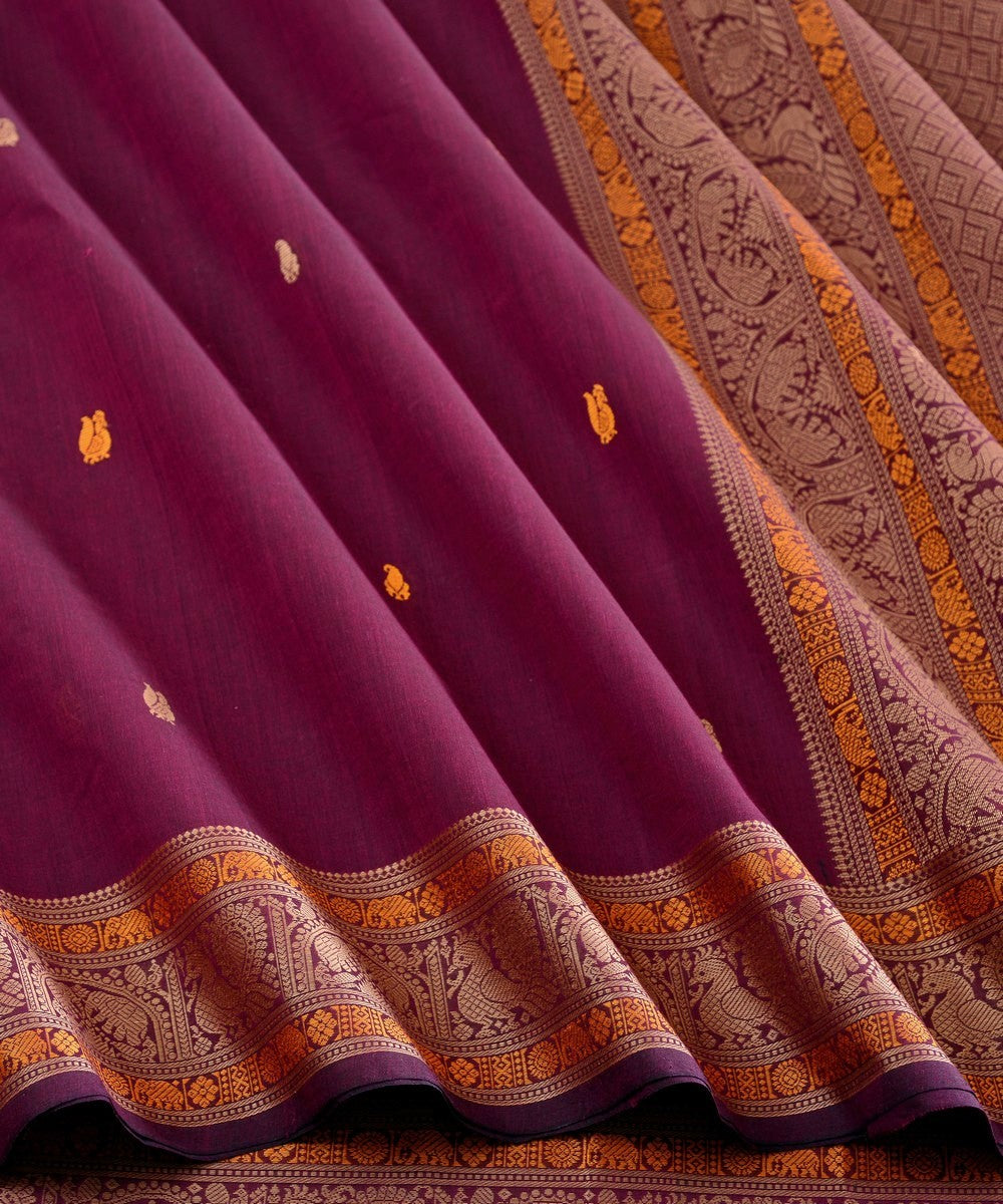 Purple butta cotton handloom kanchi saree