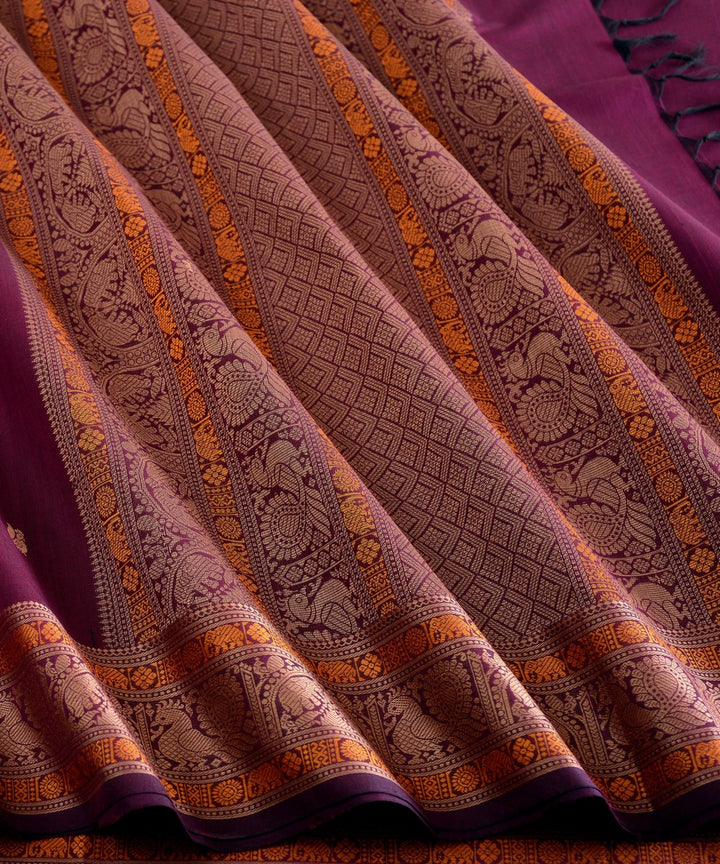 Purple butta cotton handloom kanchi saree