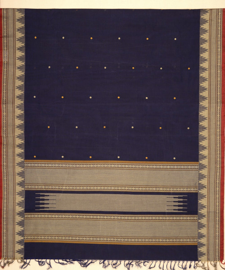 Navy blue temple cotton handloom kanchi saree