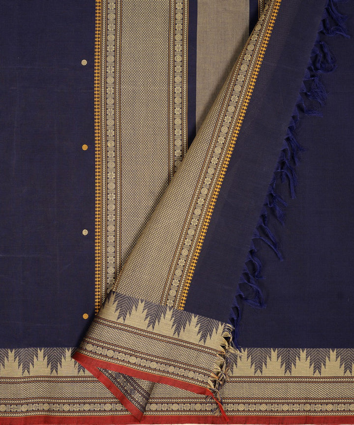 Navy blue temple cotton handloom kanchi saree