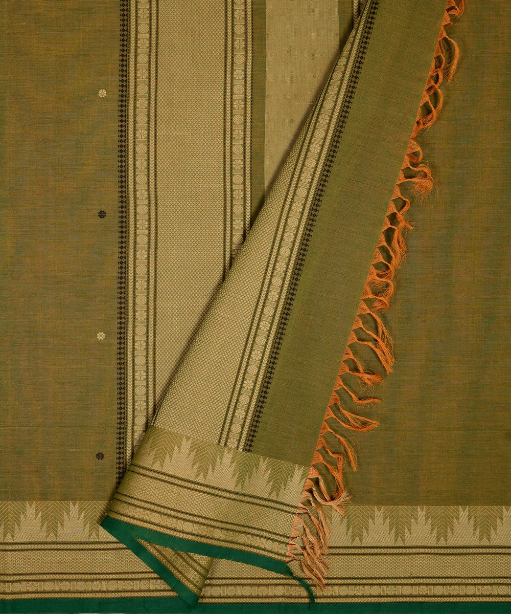 Light green temple cotton handloom kanchi saree